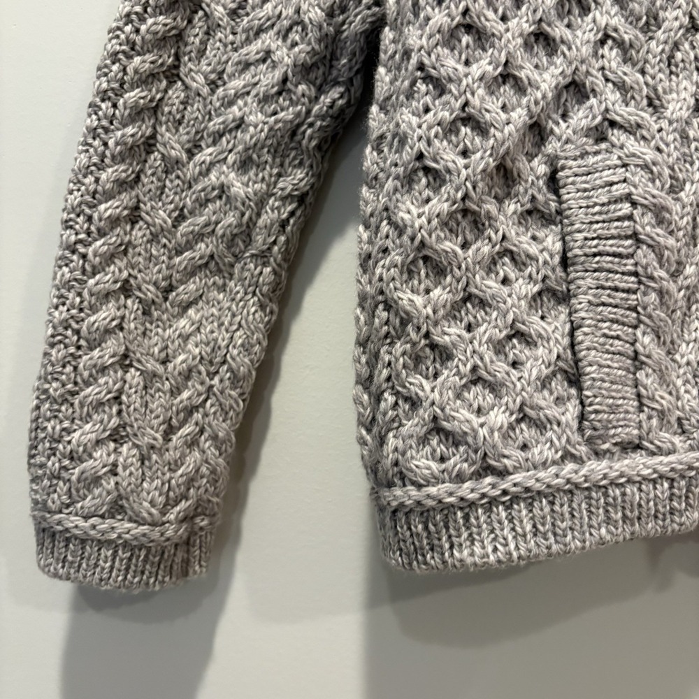 Aran Crafts Asymmetric Cable Knit Cardigan Sweater 100% Merino Wool Sz M Gray - Picture 5 of 8